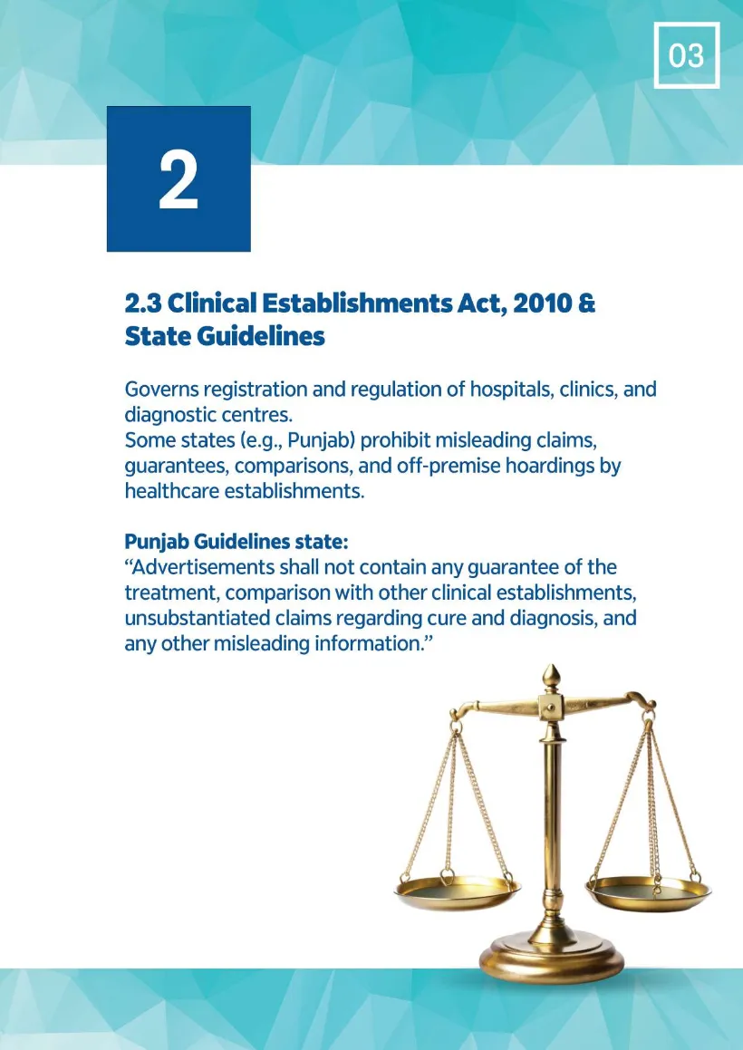 Rules Before Reach, June 2025 edition, page 6 of 19: 2.3 Clinical Establishments Act and state guidelines