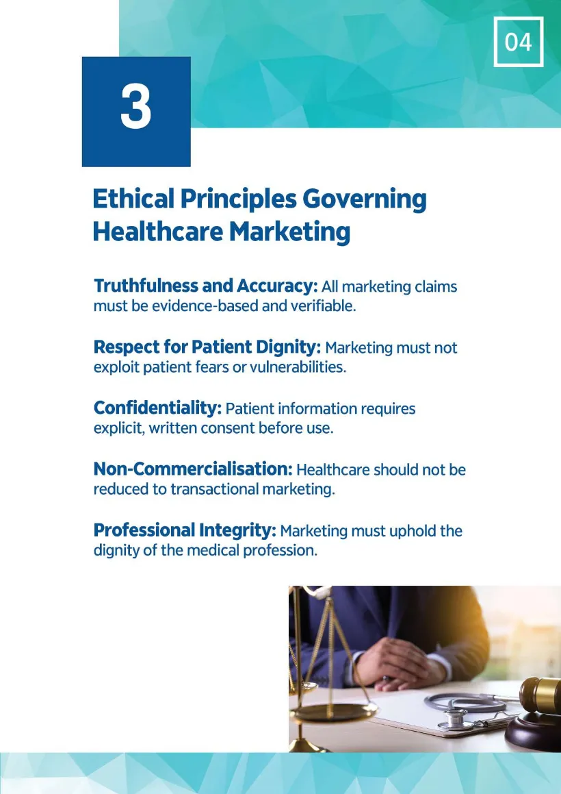 Rules Before Reach, June 2025 edition, page 7 of 19: 3. Ethical principles governing healthcare marketing
