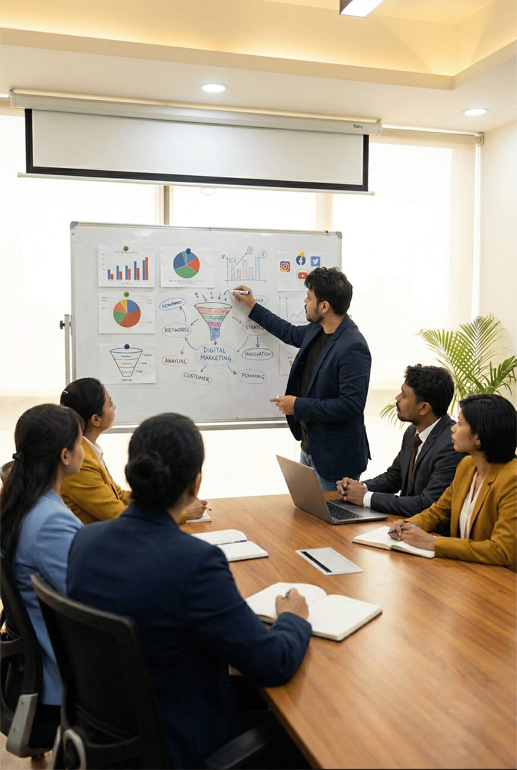 Medmatis team brainstorming on a whiteboard with sticky notes